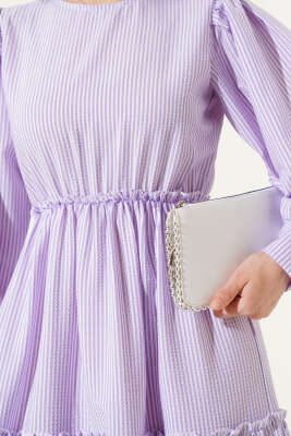 Çizgili Kat Elbise Lila - Tesettür Elbise