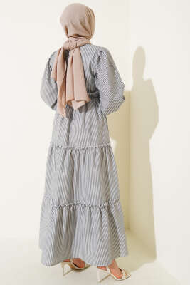 Çizgili Kat Elbise Siyah - Tesettür Elbise