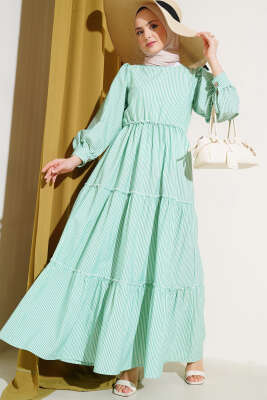 Çizgili Kat Elbise Yeşil 