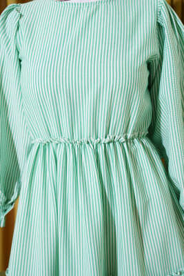 Çizgili Kat Elbise Yeşil - Tesettür Elbise