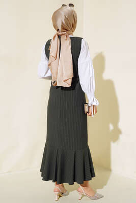 Çizgili Kemerli Jile Nefti - Tesettür Elbise