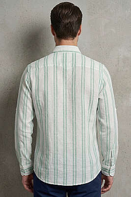 Çizgili Keten Erkek Gömlek Mint - Yılın Fırsatı