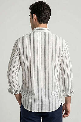 Çizgili Keten Erkek Gömlek Siyah - Yılın Fırsatı