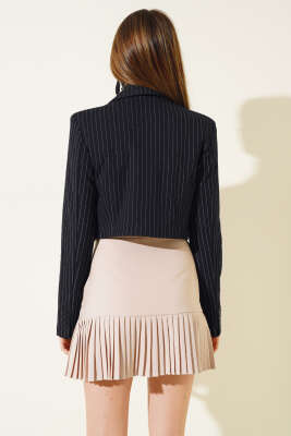 Çizgili Kısa Blazer Ceket Lacivert - Kadın Giyim Modelleri