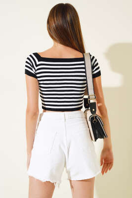 Çizgili Kısa Kol Body Siyah - Kadın Giyim Modelleri