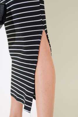 Çizgili Kısa Kol Elbise Siyah - Kadın Giyim Modelleri