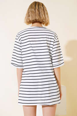 Çizgili Kısa Kol T-shirt Siyah - Kadın Giyim Modelleri