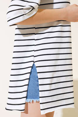 Çizgili Kısa Kol T-shirt Siyah - Kadın Giyim Modelleri