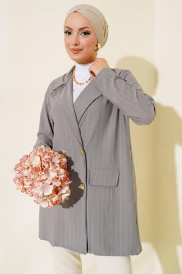 Çizgili Krep Ceket Gri - Ceket