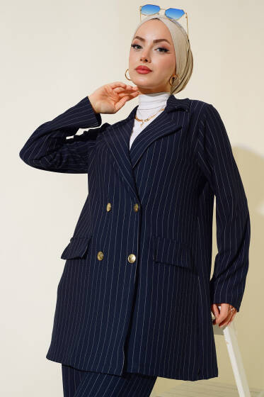 Çizgili Krep Ceket Lacivert - Ceket
