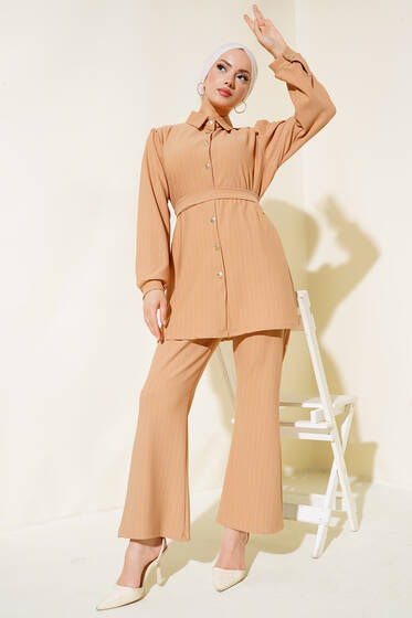 Çizgili Krep İkili Takım Latte - İkili Takım