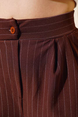 Çizgili Krep Salaş Pantolon Kahve - Yılın Fırsatı