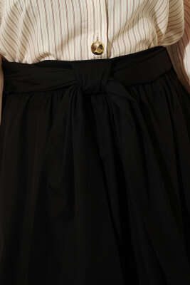 Çizgili Kuşaklı Poplin İkili Takım Siyah - İkili Takım