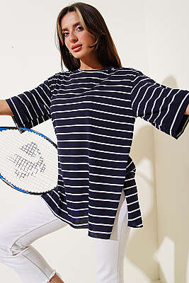 Çizgili Lacivert T-shirt - Tunik