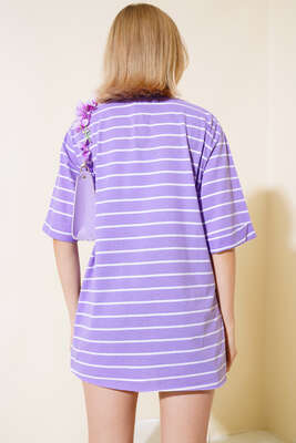 Çizgili Lila Tshirt - Kadın Giyim Modelleri