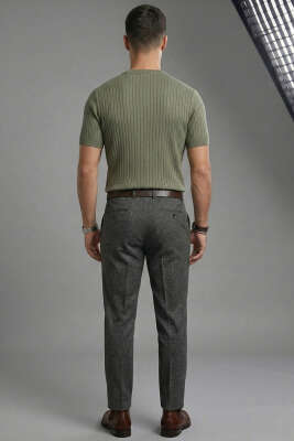 Çizgili Merserize T-shirt Haki - Erkek T-shirt