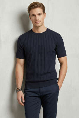 Çizgili Merserize T-shirt Lacivert - WİPEOUT