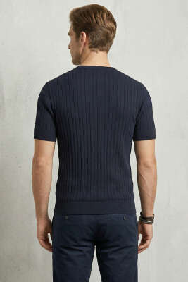 Çizgili Merserize T-shirt Lacivert - Erkek T-shirt
