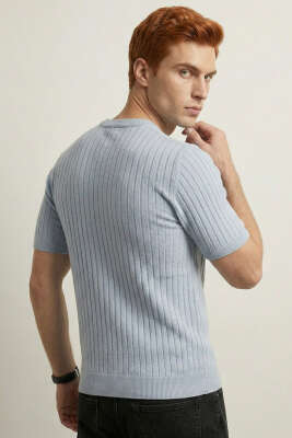 Çizgili Merserize T-shirt Mavi - Erkek T-shirt