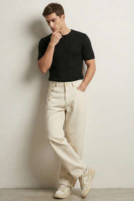 Çizgili Merserize T-shirt Siyah - Erkek T-shirt