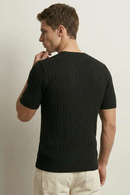 Çizgili Merserize T-shirt Siyah - Erkek T-shirt