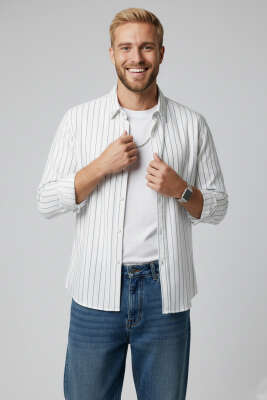 Çizgili Modal Erkek Gömlek Gri - FRESHMAN