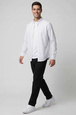 Çizgili Modal Erkek Gömlek Saks - Erkek Gömlek