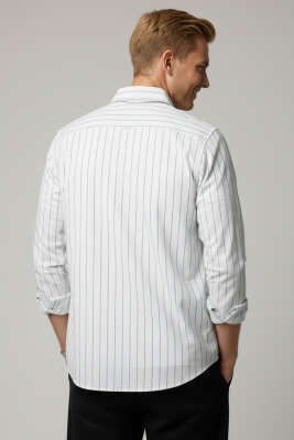 Çizgili Modal Erkek Gömlek Yeşil - Erkek Gömlek