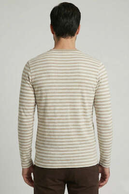 Çizgili Önü Baskılı Erkek Sweatshirt Taş - Erkek Sweatshirt