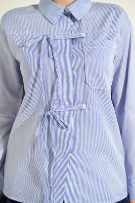 Çizgili Önü İpli Kısa Gömlek Lacivert - Gömlek