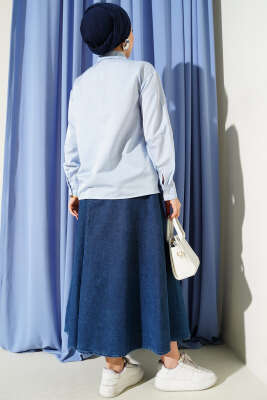 Çizgili Önü İpli Kısa Gömlek Mavi - Gömlek