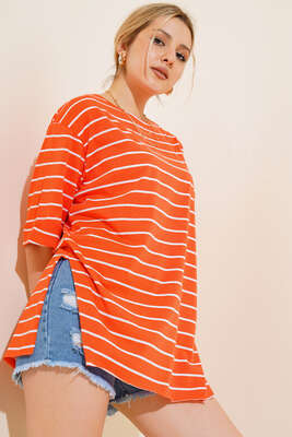Çizgili Oranj Tshirt 