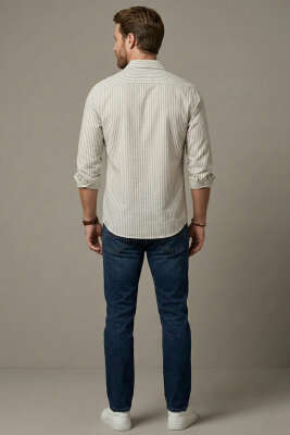 Çizgili Oversize Erkek Gömlek Gri - Erkek Gömlek