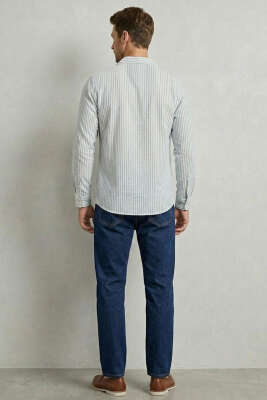 Çizgili Oversize Erkek Gömlek Mavi - Erkek Gömlek