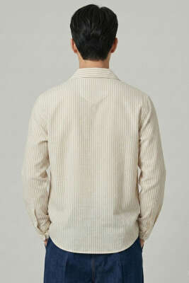 Çizgili Oversize Erkek Gömlek Taş - Erkek Gömlek