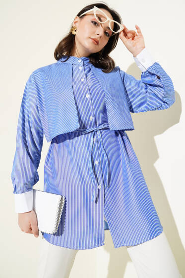 Çizgili Pelerinli Gömlek Lacivert - Gömlek