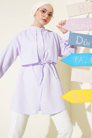 Çizgili Pelerinli Gömlek Lila - Gömlek