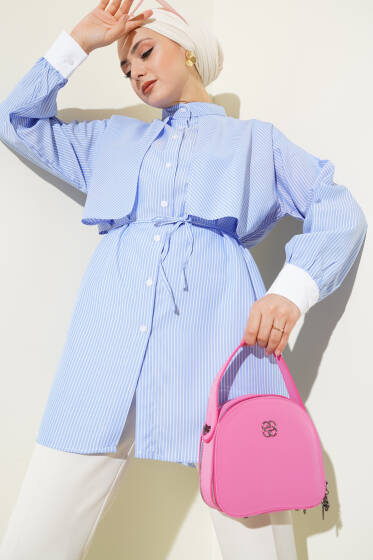Çizgili Pelerinli Gömlek Mavi - Gömlek