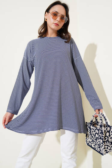 Çizgili Penye Tunik Lacivert - Tunik