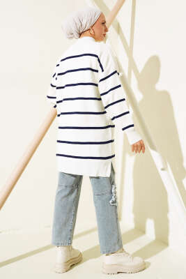 Çizgili Pike Salaş Triko Tunik Lacivert - Triko Tunik