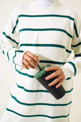 Çizgili Pike Salaş Triko Tunik Nefti - Triko Tunik