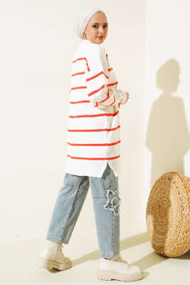 Çizgili Pike Salaş Triko Tunik Oranj - Triko Tunik