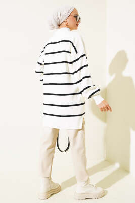 Çizgili Pike Salaş Triko Tunik Siyah - Triko Tunik