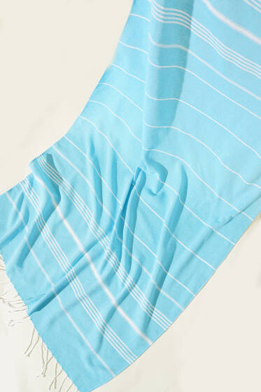 Çizgili Plaj Peştemal Buz Mavisi - Plaj Havlusu