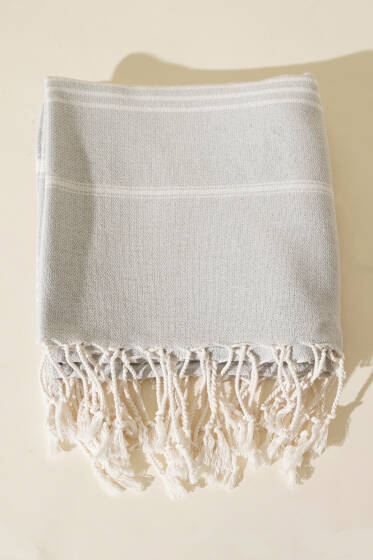 Çizgili Plaj Peştemal Gri - Plaj Havlusu