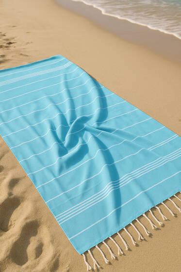 Çizgili Plaj Peştemal Mavi - Plaj Havlusu