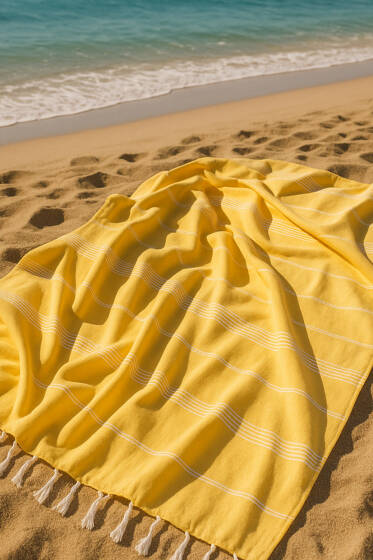 Çizgili Plaj Peştemal Sarı - Plaj Havlusu