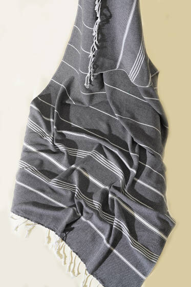 Çizgili Plaj Peştemal Siyah - Plaj Havlusu