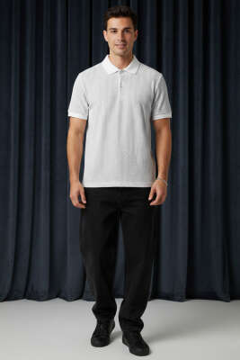 Çizgili Polo Yaka Düğmeli Erkek Tişört Gri - Erkek T-shirt