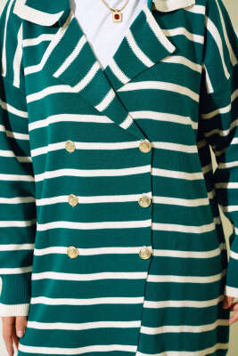 Çizgili Salaş Ceketli Triko Takım Zümrüt - Triko İkili Takım